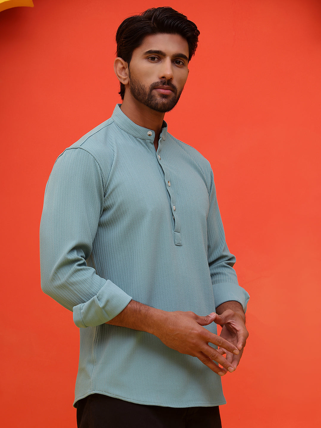 Solid Cotton Blend Short Kurta