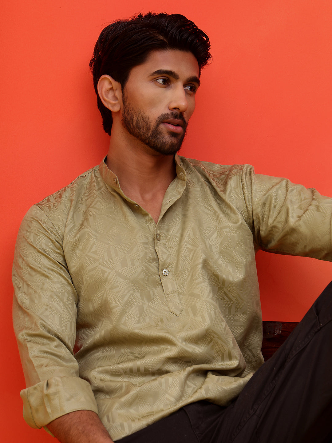 Woven Design Short Kurta For Men