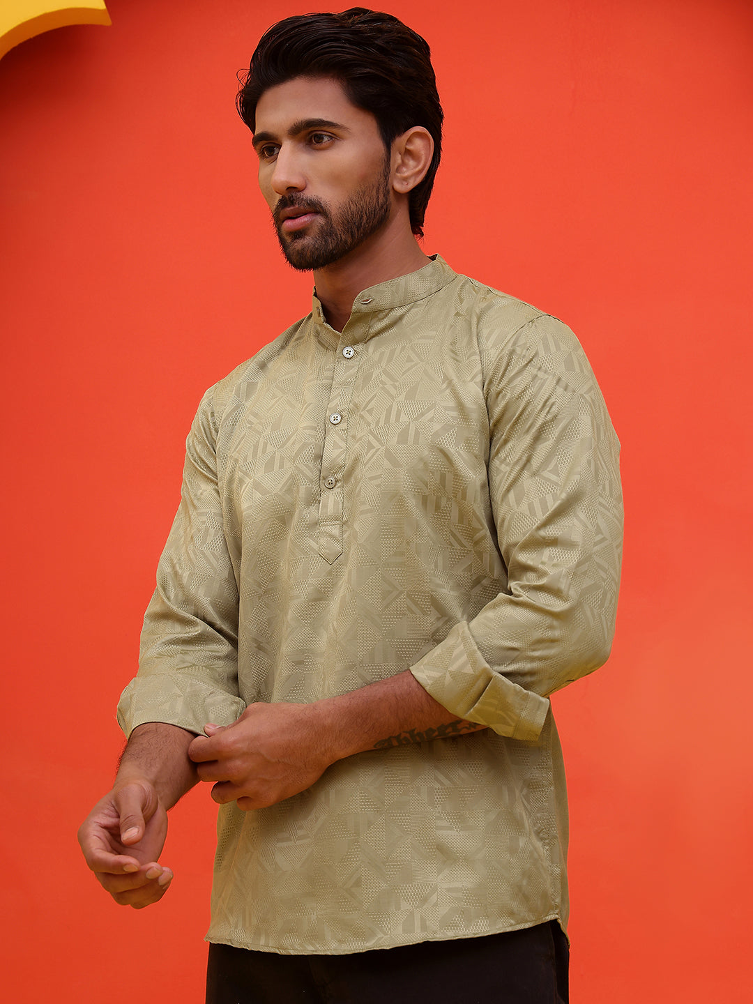 Woven Design Short Kurta For Men