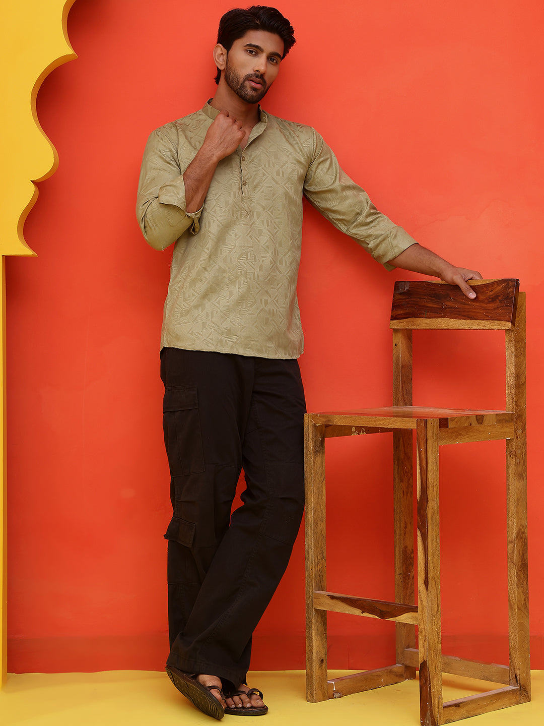 Woven Design Short Kurta For Men