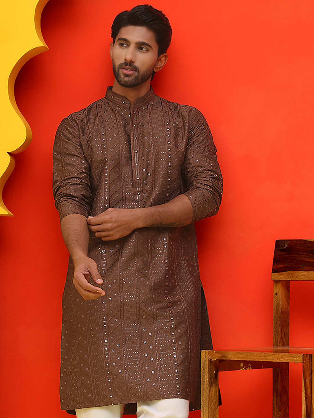 Embroidered Straight Kurtas For Men