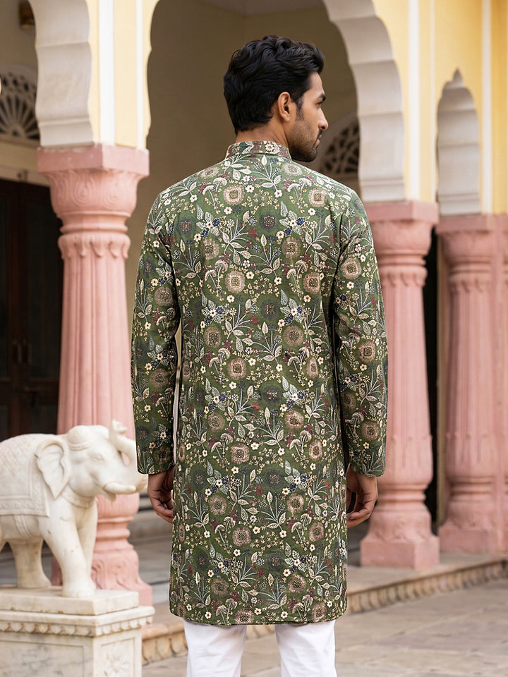 Silk Blend Floral Embroidered Kurta