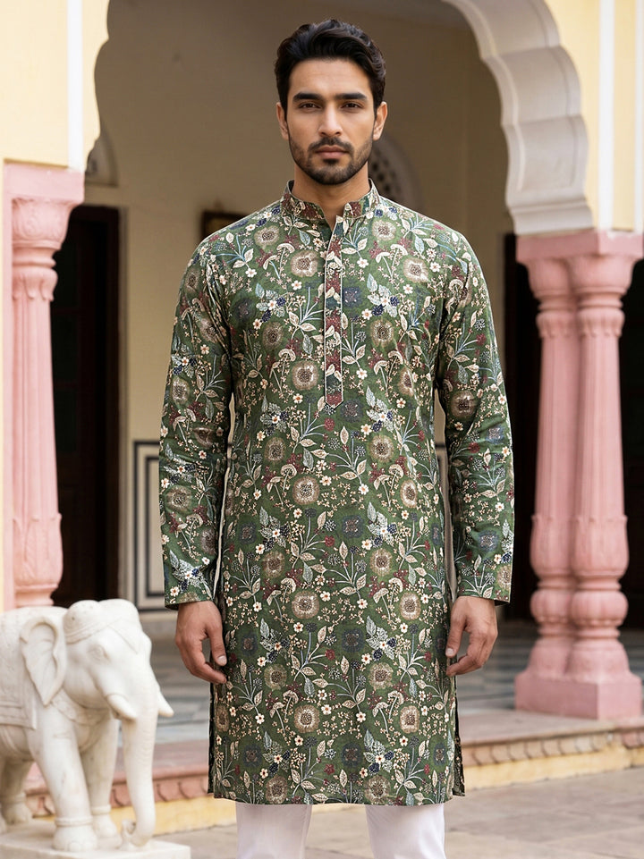 Silk Blend Floral Embroidered Kurta