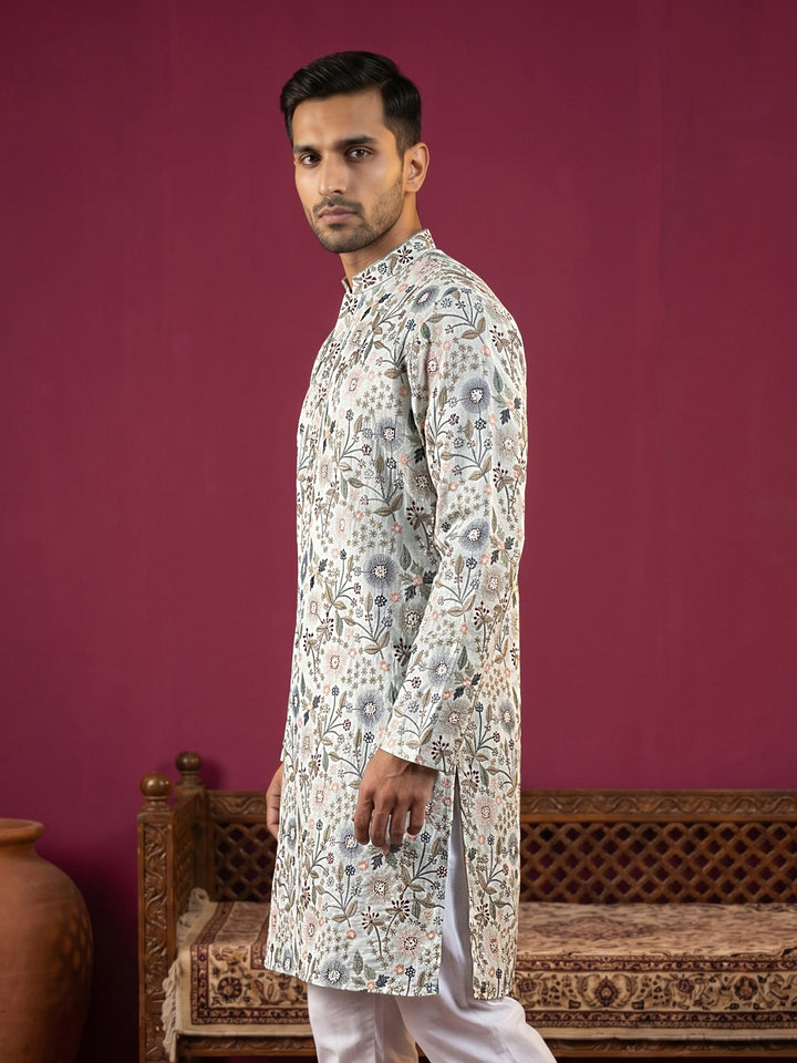 Silk Blend Floral Embroidered Kurta