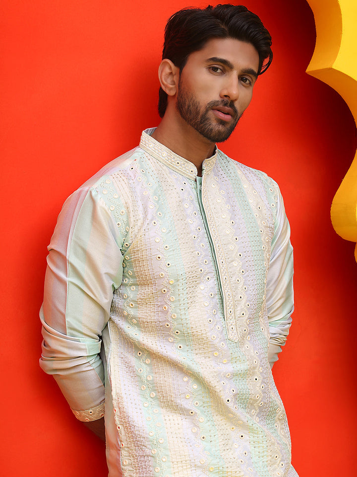 Embroidered And Mirror Work Straight Kurtas For Men,