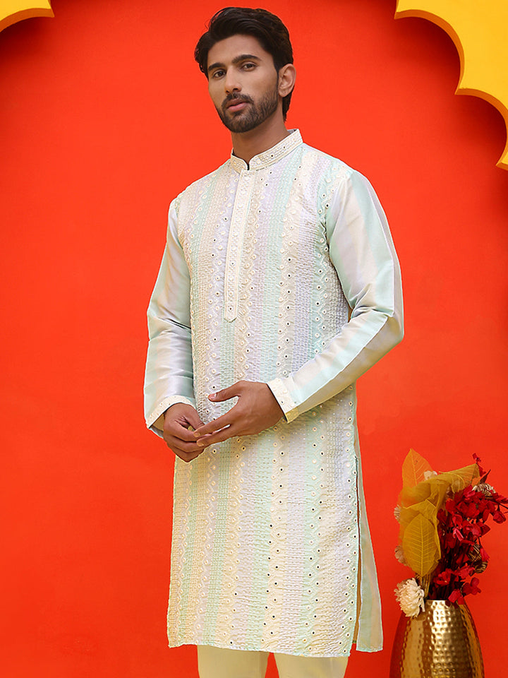 Embroidered And Mirror Work Straight Kurtas For Men,