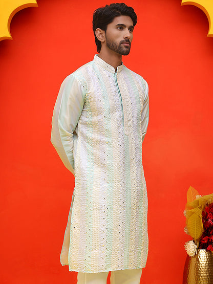 Embroidered And Mirror Work Straight Kurtas For Men,