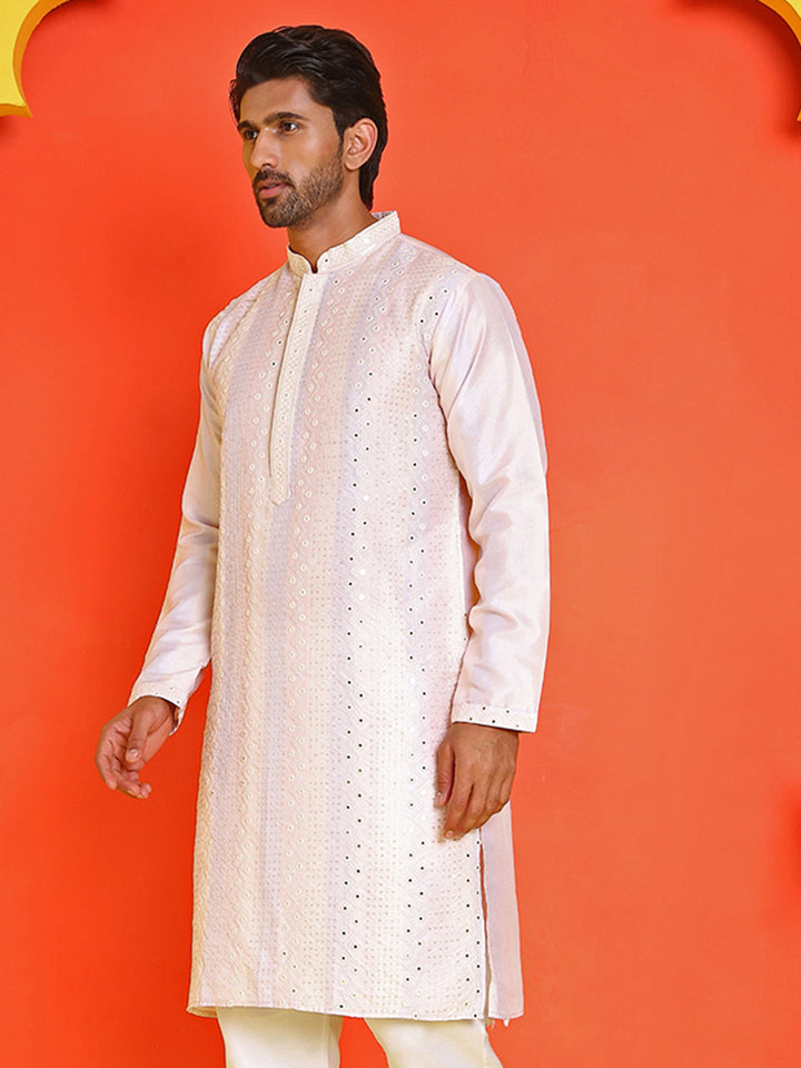 Embroidered And Mirror Work Straight Kurtas For Men,