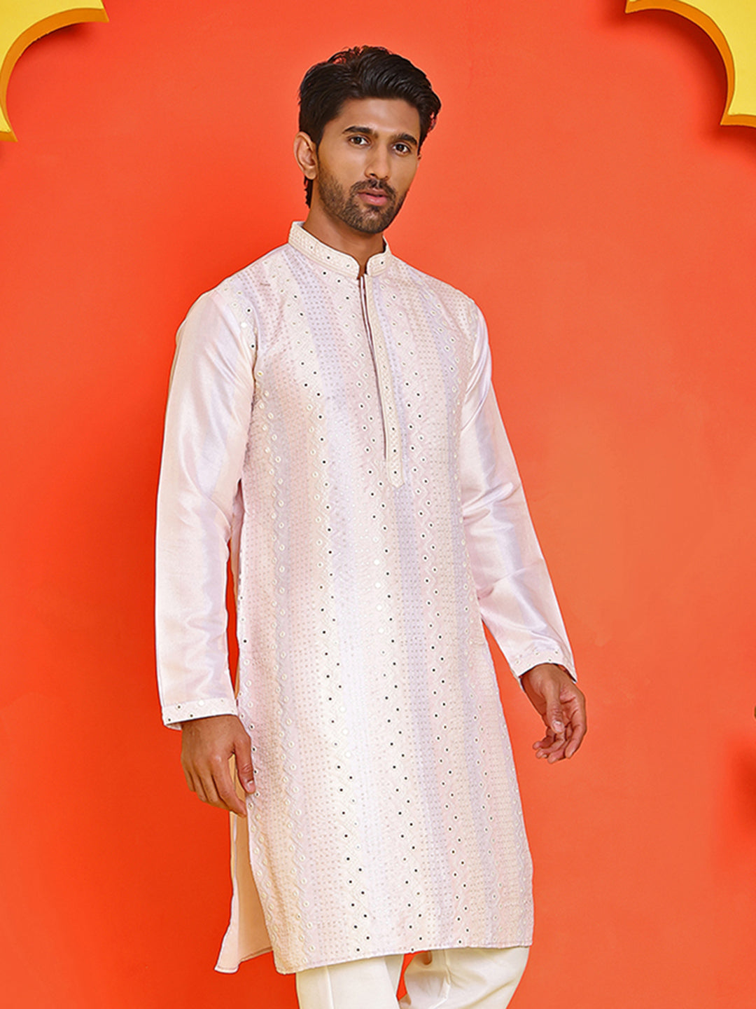 Embroidered And Mirror Work Straight Kurtas For Men,