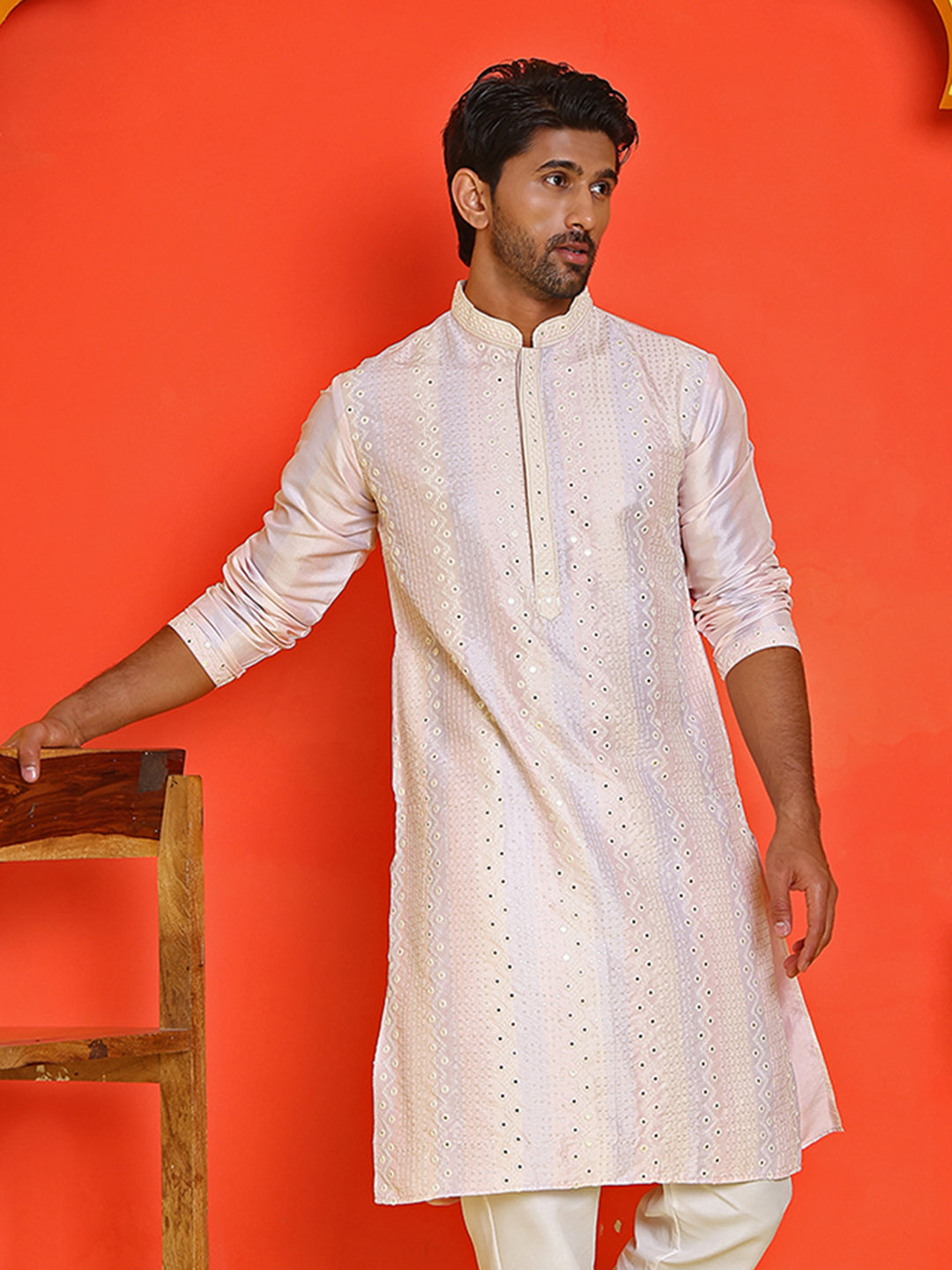 Embroidered And Mirror Work Straight Kurtas For Men,