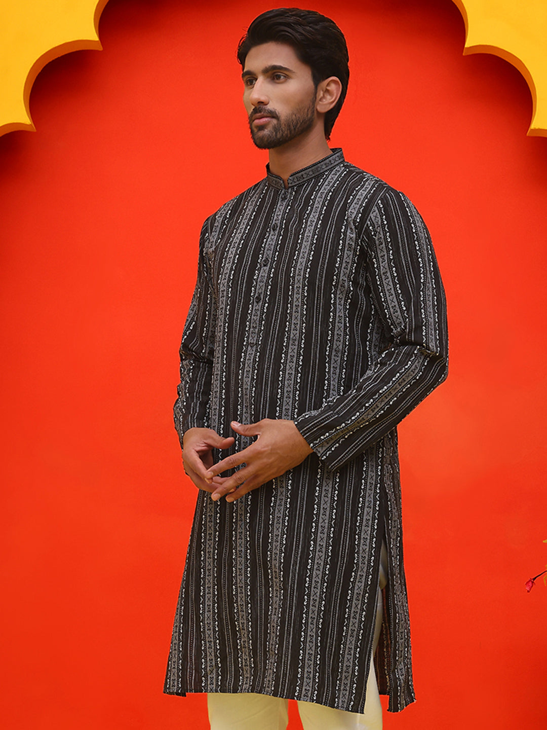 Self Design Straight Kurta For Men.