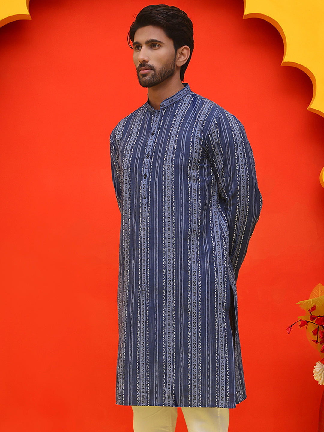 Self Design Straight Kurta For Men.