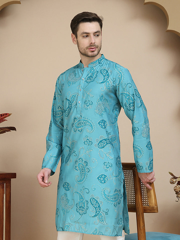 Stylish Blue Kurtas With Artistic Teal Paisley Print