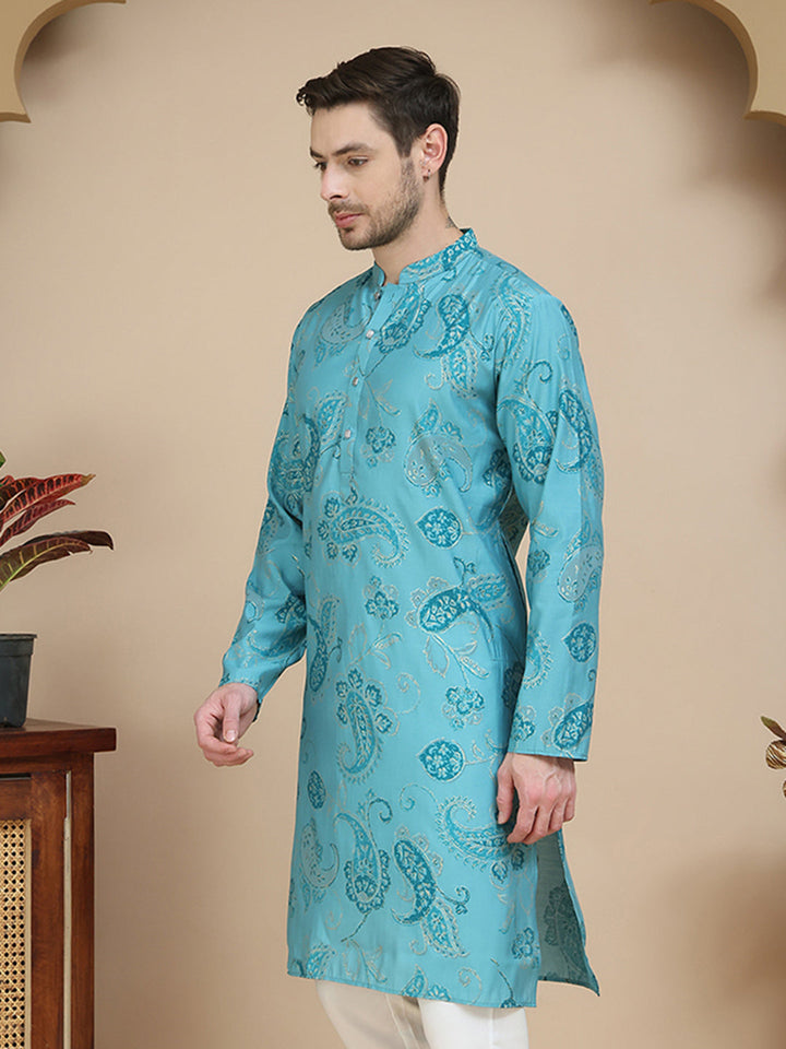 Stylish Blue Kurtas With Artistic Teal Paisley Print
