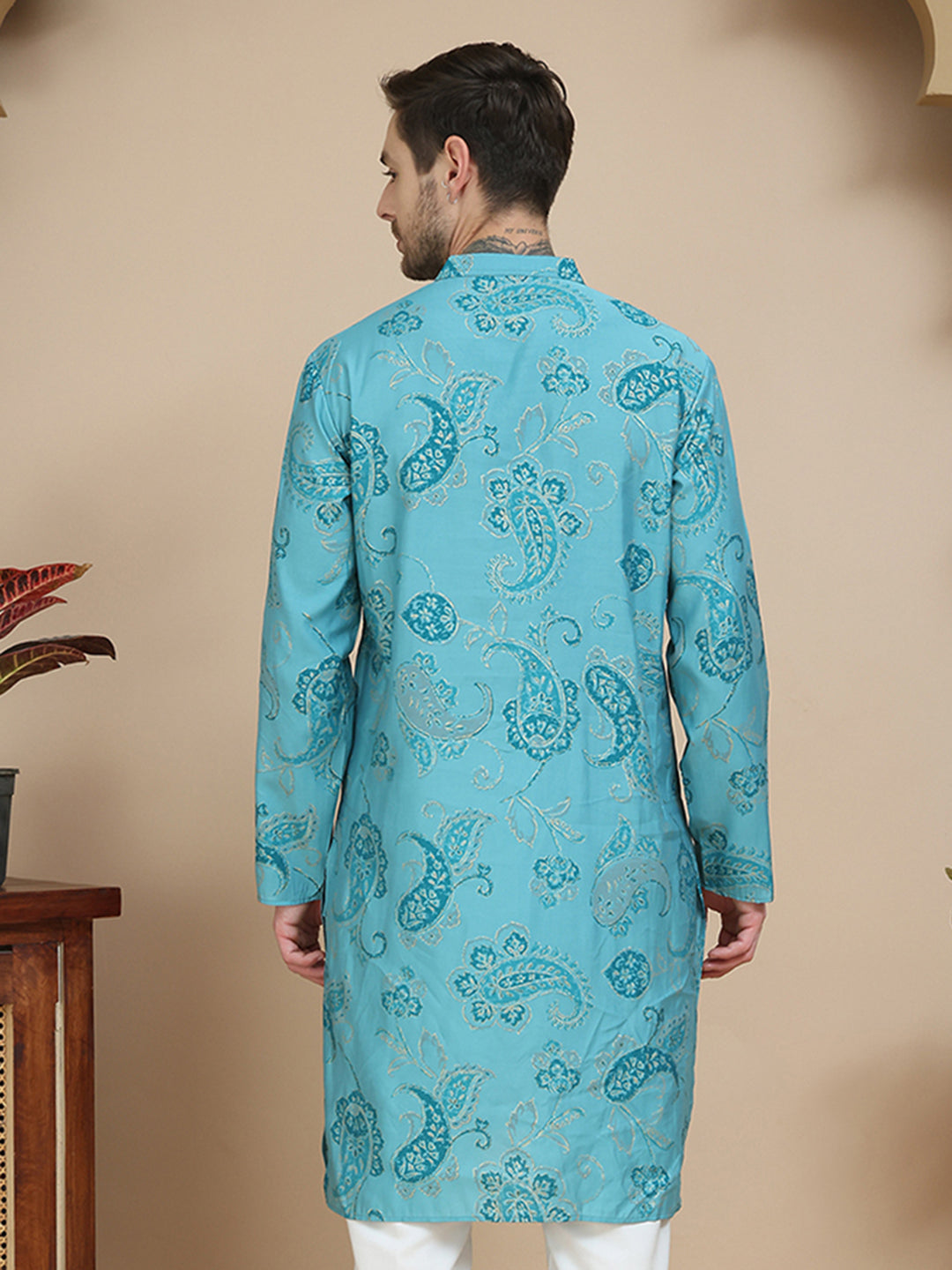 Stylish Blue Kurtas With Artistic Teal Paisley Print