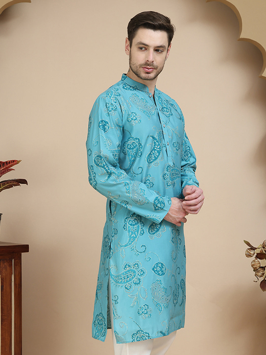 Stylish Blue Kurtas With Artistic Teal Paisley Print