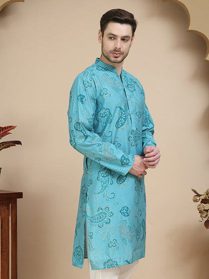 Stylish Blue Kurtas With Artistic Teal Paisley Print