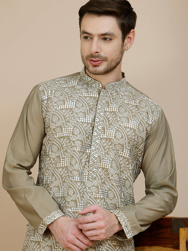 Embroidered Silk Blend Kurtas For Men
