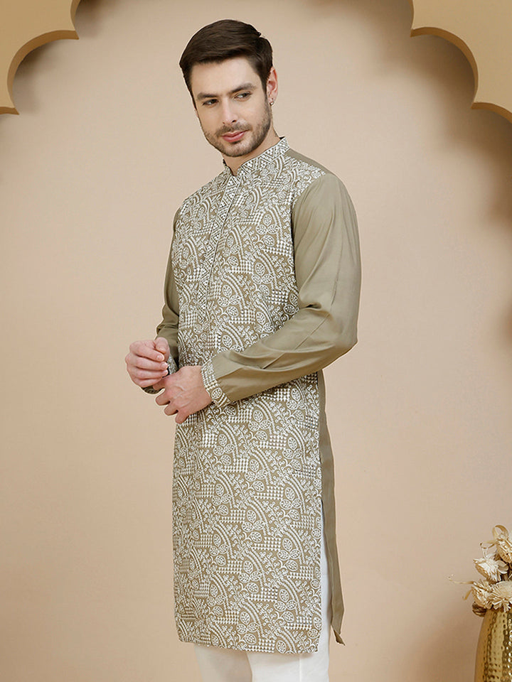 Embroidered Silk Blend Kurtas For Men