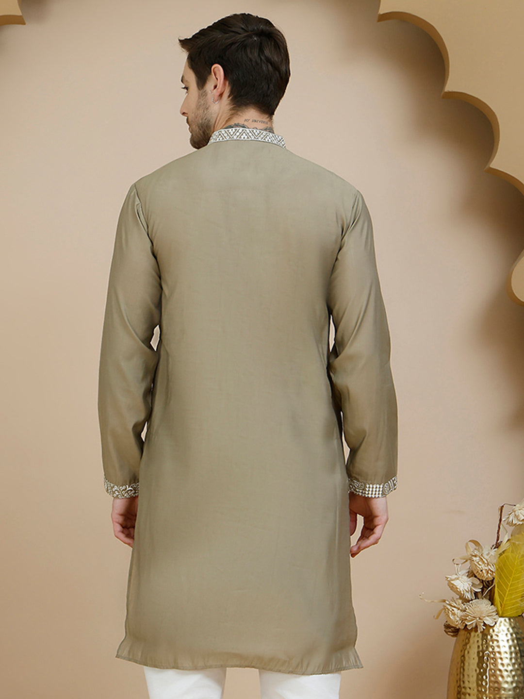 Embroidered Silk Blend Kurtas For Men