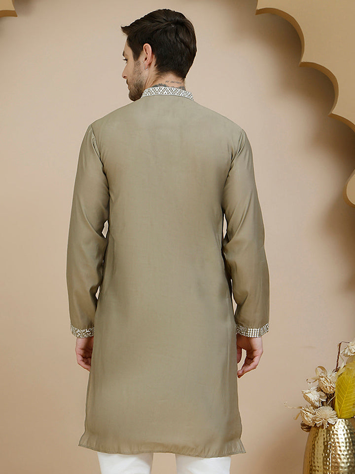Embroidered Silk Blend Kurtas For Men