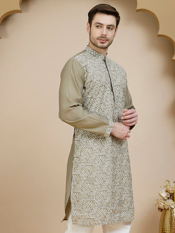 Embroidered Silk Blend Kurtas For Men