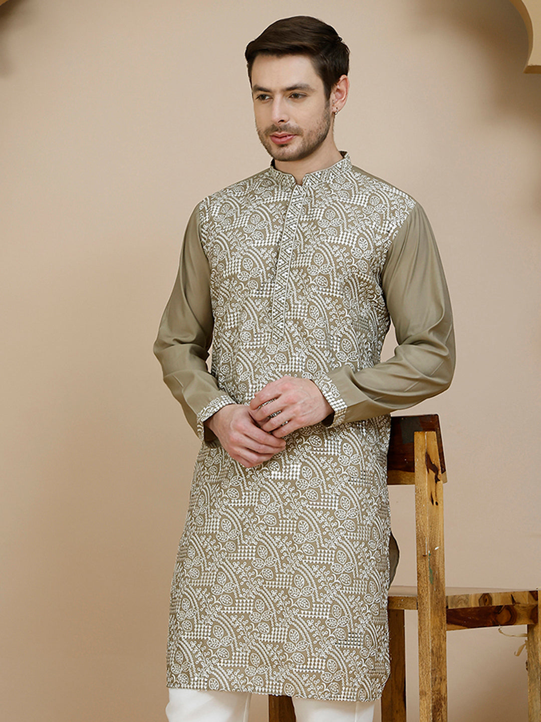 Embroidered Silk Blend Kurtas For Men
