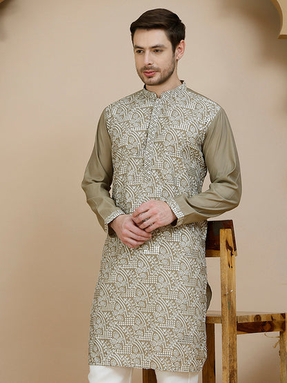 Embroidered Silk Blend Kurtas For Men