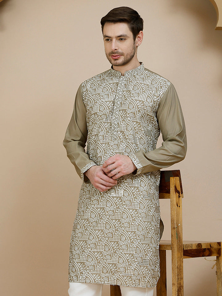 Embroidered Silk Blend Kurtas For Men