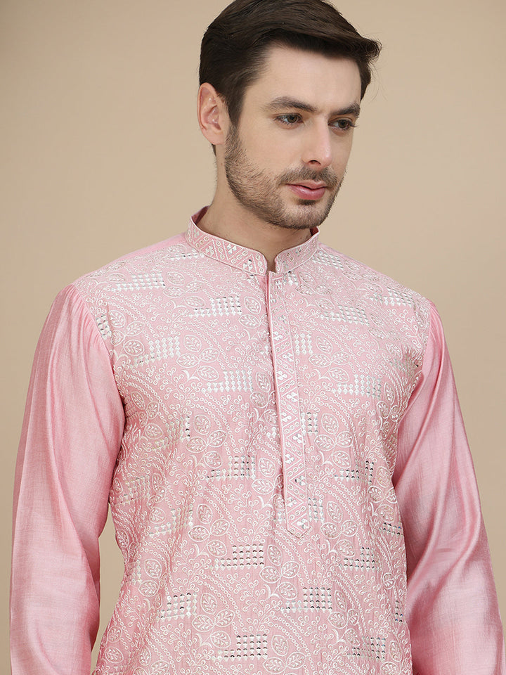 Embroidered Silk Blend Kurtas For Men