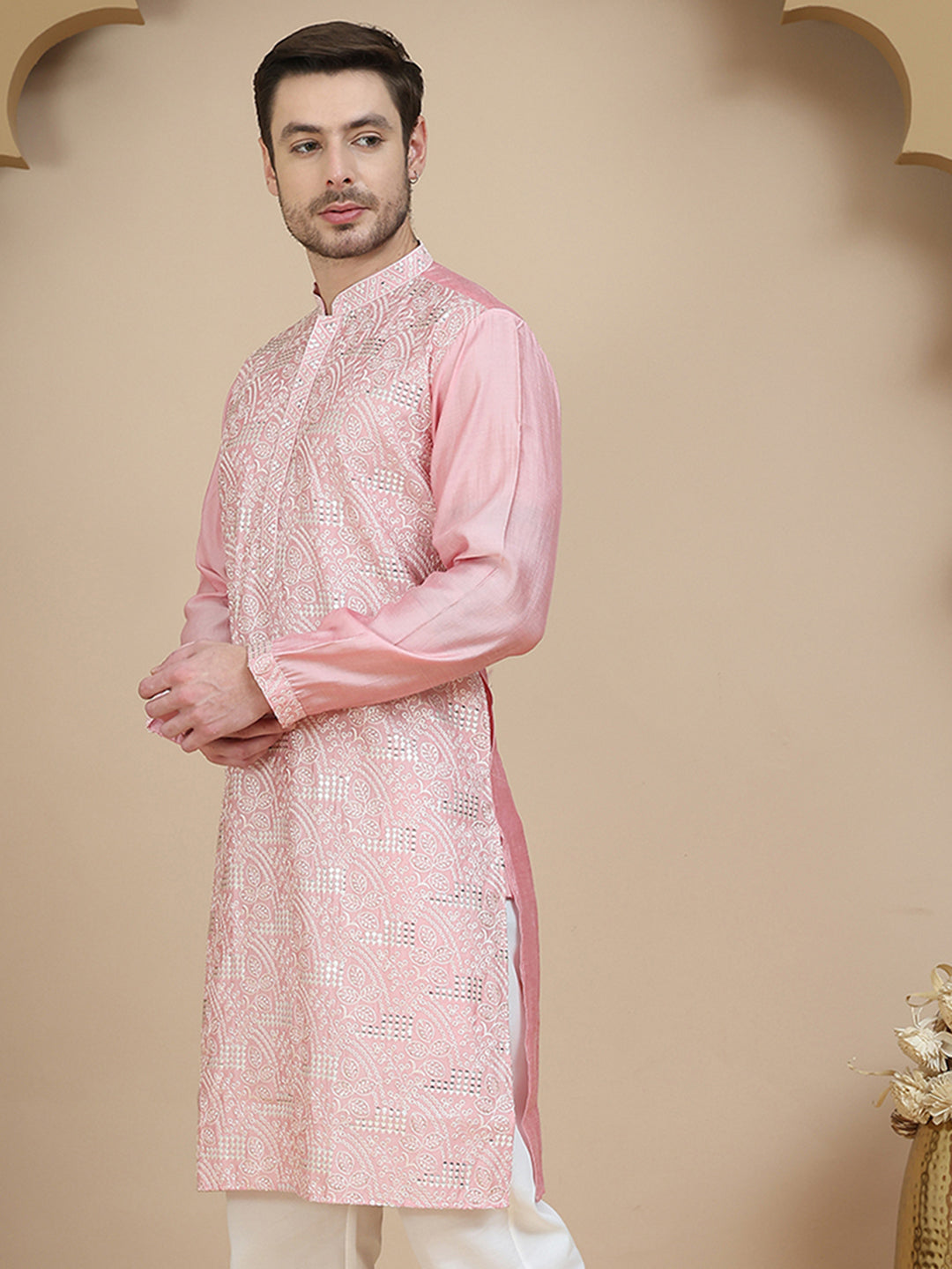 Embroidered Silk Blend Kurtas For Men