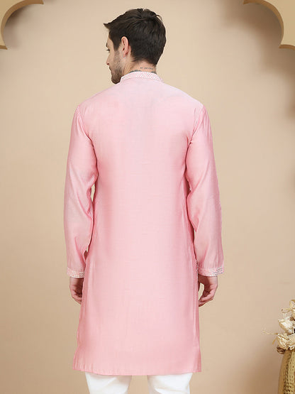 Embroidered Silk Blend Kurtas For Men