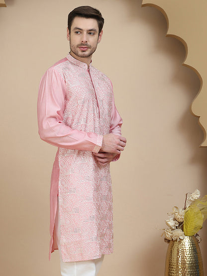 Embroidered Silk Blend Kurtas For Men