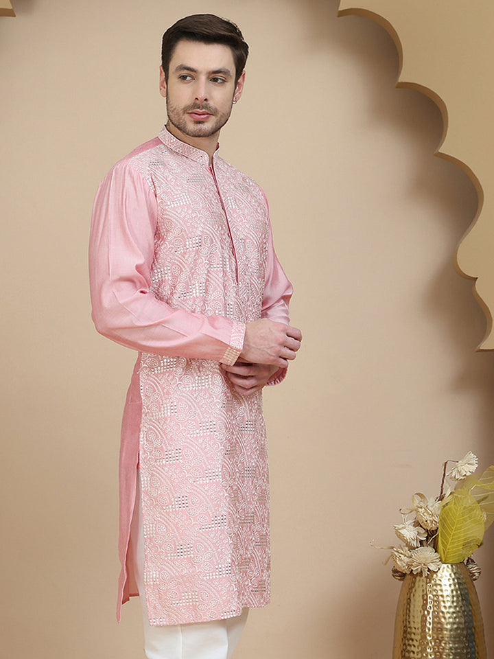 Embroidered Silk Blend Kurtas For Men