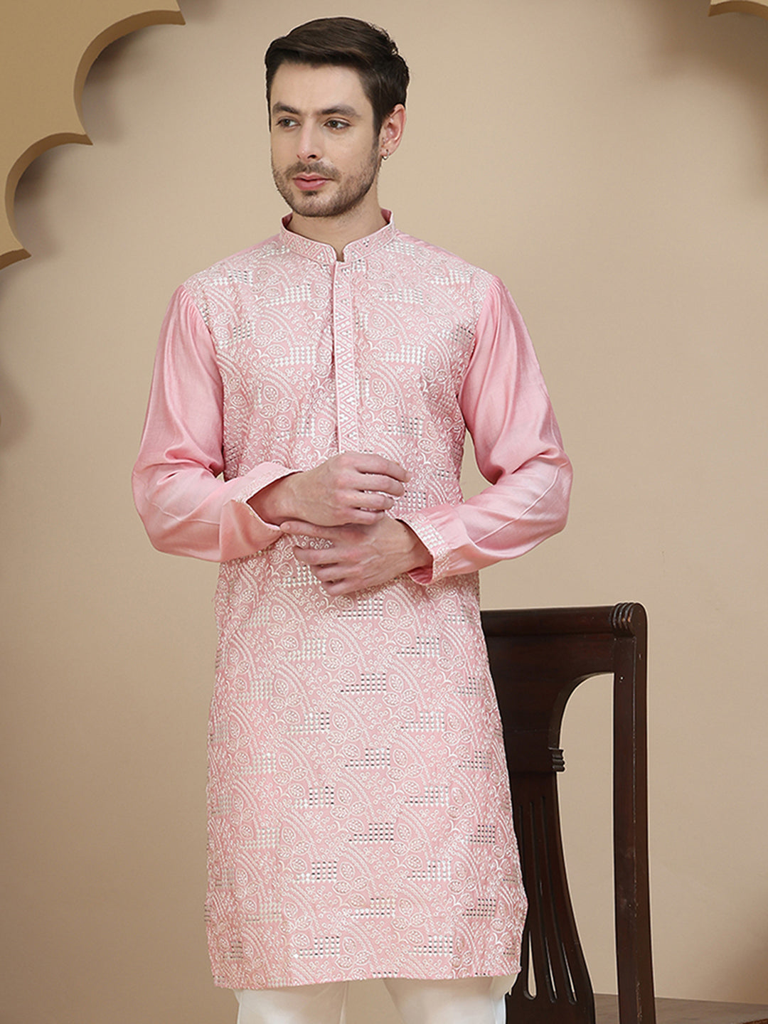 Embroidered Silk Blend Kurtas For Men