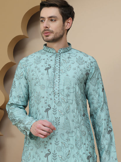 Embroidered Silk Blend Kurtas For Men