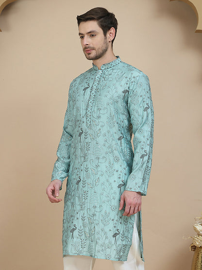 Embroidered Silk Blend Kurtas For Men