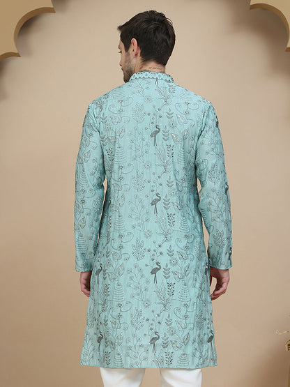 Embroidered Silk Blend Kurtas For Men