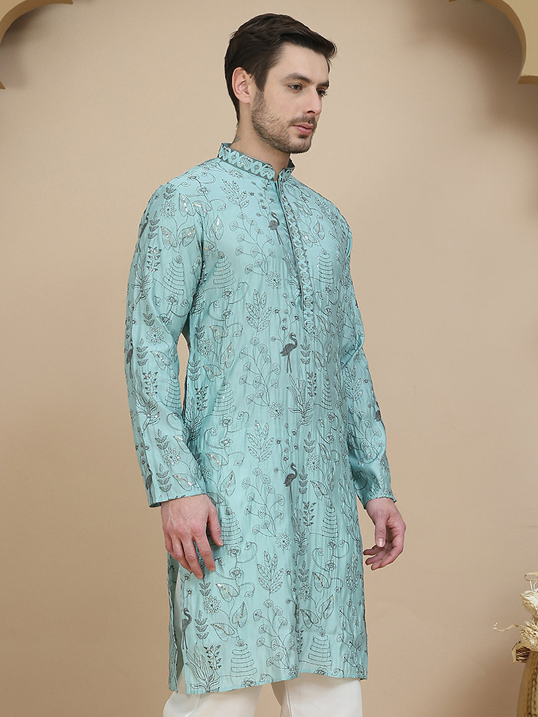 Embroidered Silk Blend Kurtas For Men