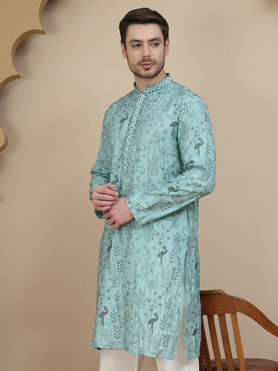 Embroidered Silk Blend Kurtas For Men