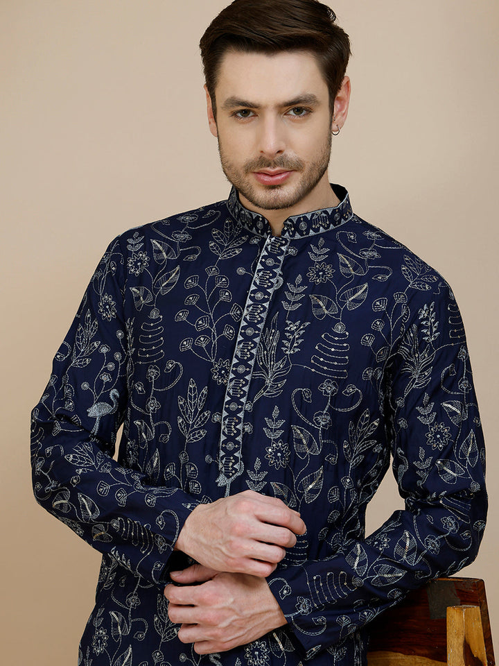 Embroidered Silk Blend Kurtas For Men