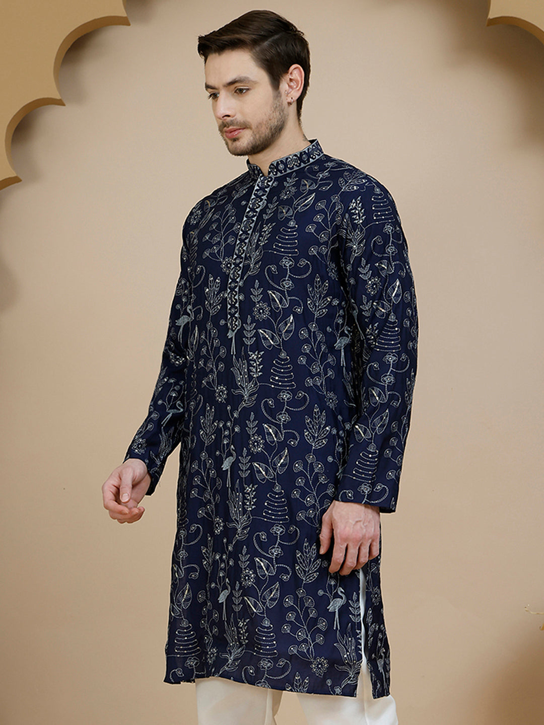 Embroidered Silk Blend Kurtas For Men