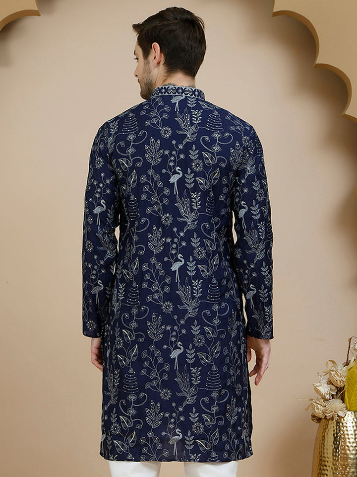 Embroidered Silk Blend Kurtas For Men