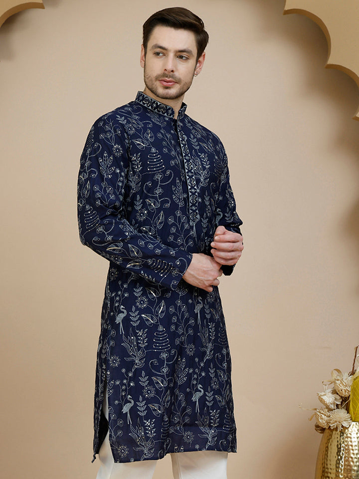 Embroidered Silk Blend Kurtas For Men