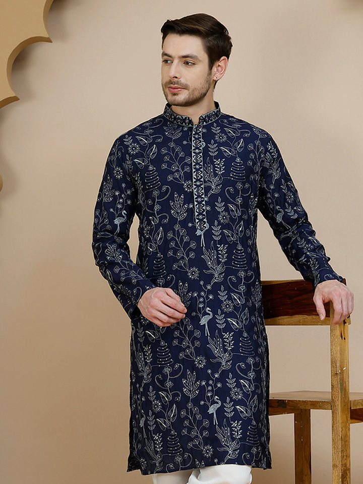 Embroidered Silk Blend Kurtas For Men