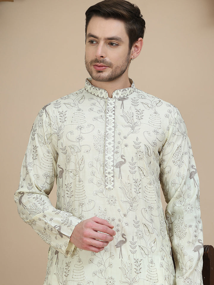 Embroidered Silk Blend Kurtas For Men