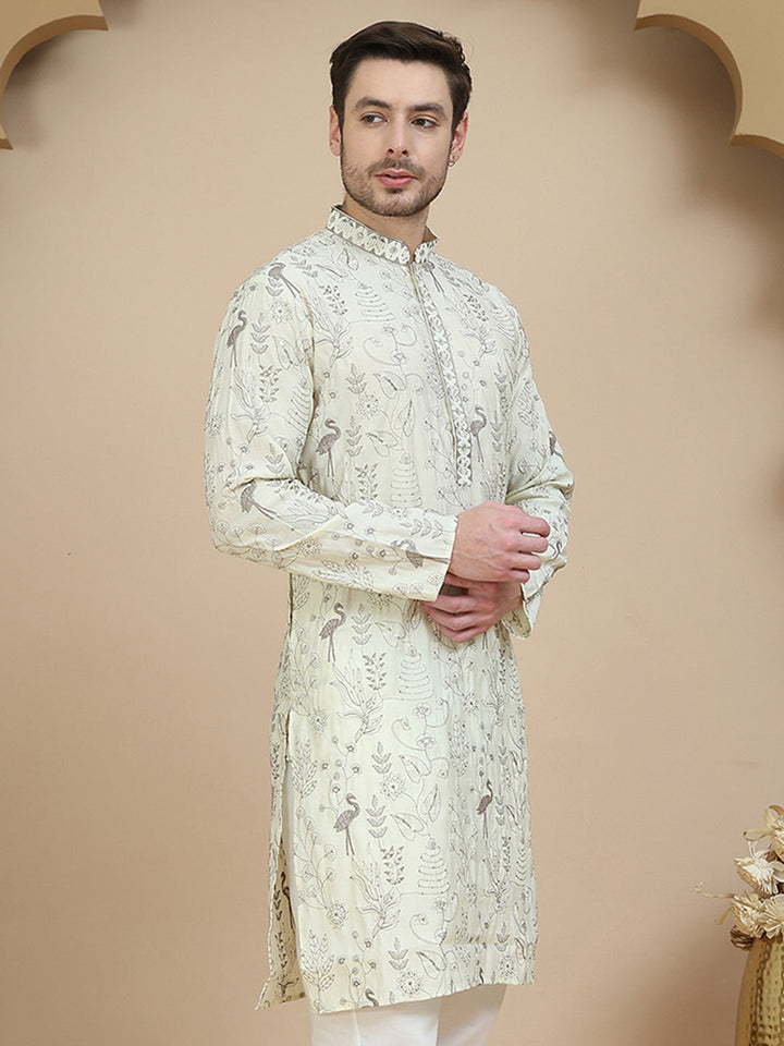 Embroidered Silk Blend Kurtas For Men