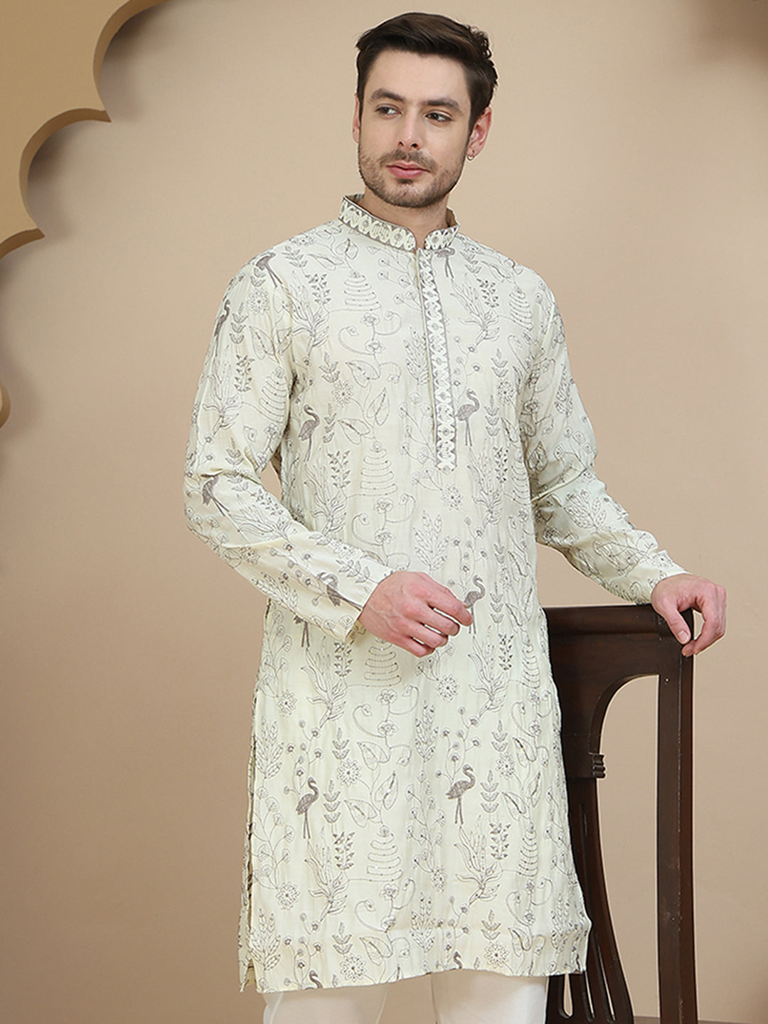 Embroidered Silk Blend Kurtas For Men