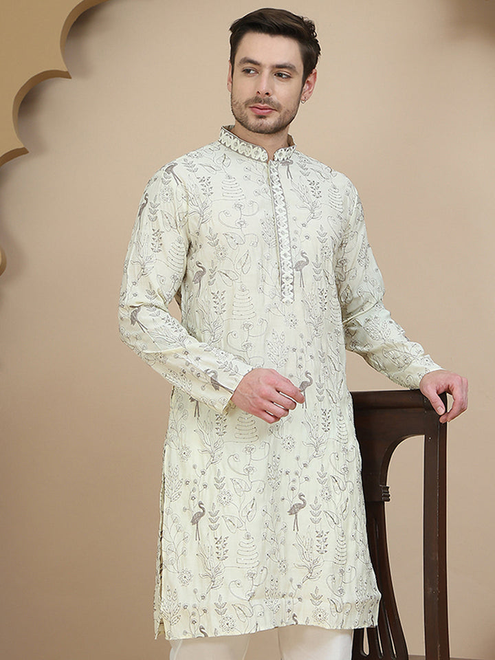 Embroidered Silk Blend Kurtas For Men