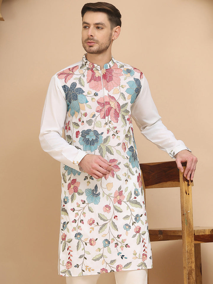 White Embroidered Kurta With Sequins &amp; Zari Work